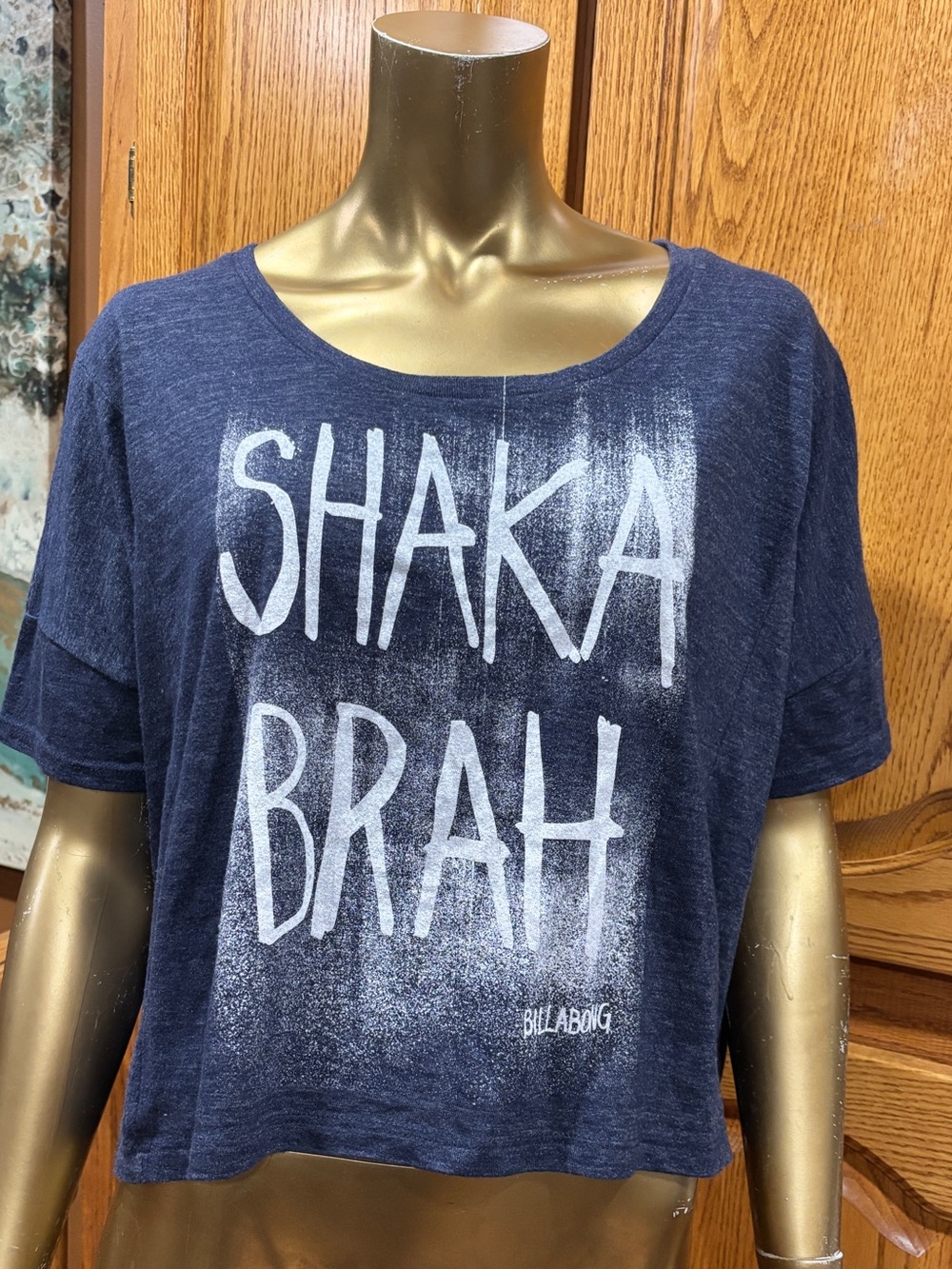 Billabong Navy Graphic Crop Tee "Shaka Brah"